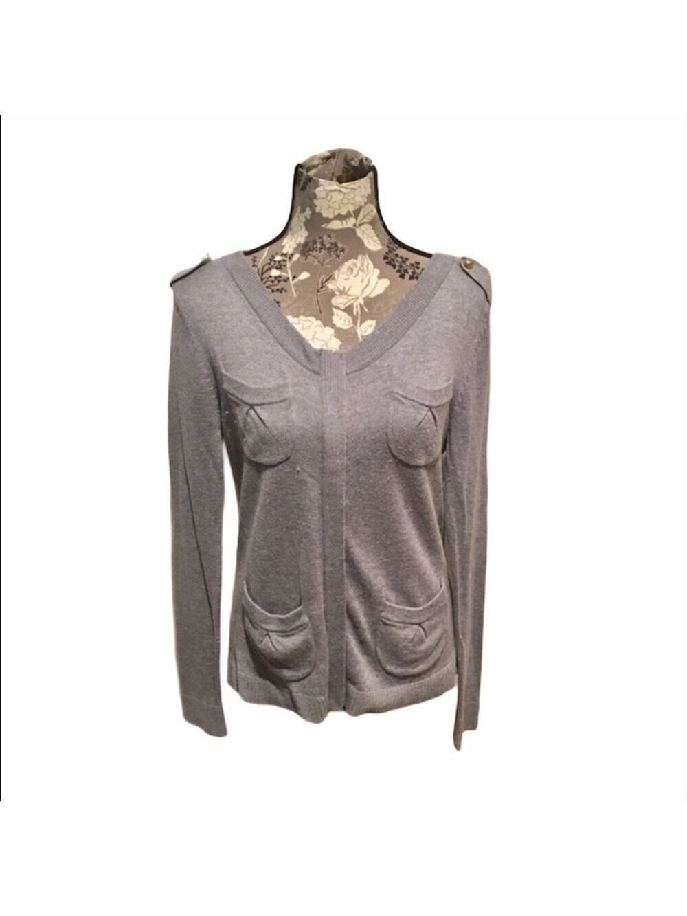 CACHE Gray Cashmere Zip Up Sweater size Medium Grandpacore